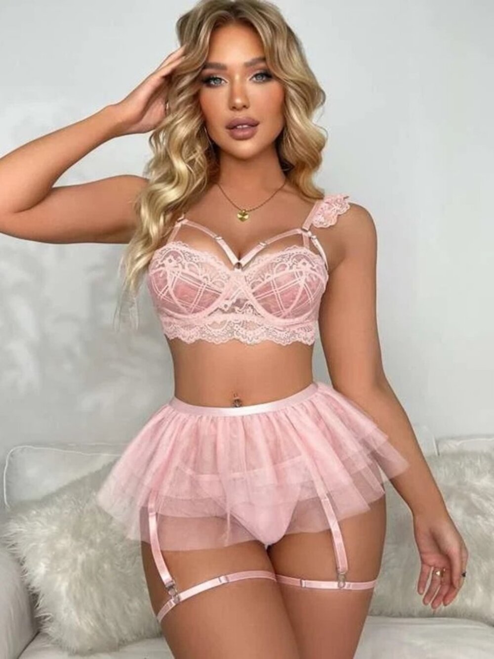 Women's Sexy Lingerie Lace Babydoll Bra Thong Set Sleepwear Underwear Nightwear